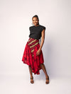 DROP WAIST DETAIL SKIRT - RED