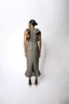RUFFLE PENCIL DRESS -GREY STRIPE