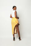 MANGO AND WHITE STRIPE FITTED SKIRT